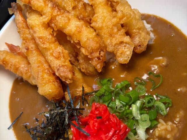 Shrimp tempura curry udon.